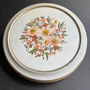 VTG Sewing Button Storage Tin FABCRAFT INC Decor Litho Floral Tiered USA